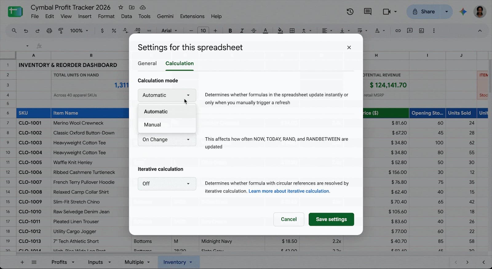 Google Sheets estrena el cálculo manual para trabajar con hojas pesadas