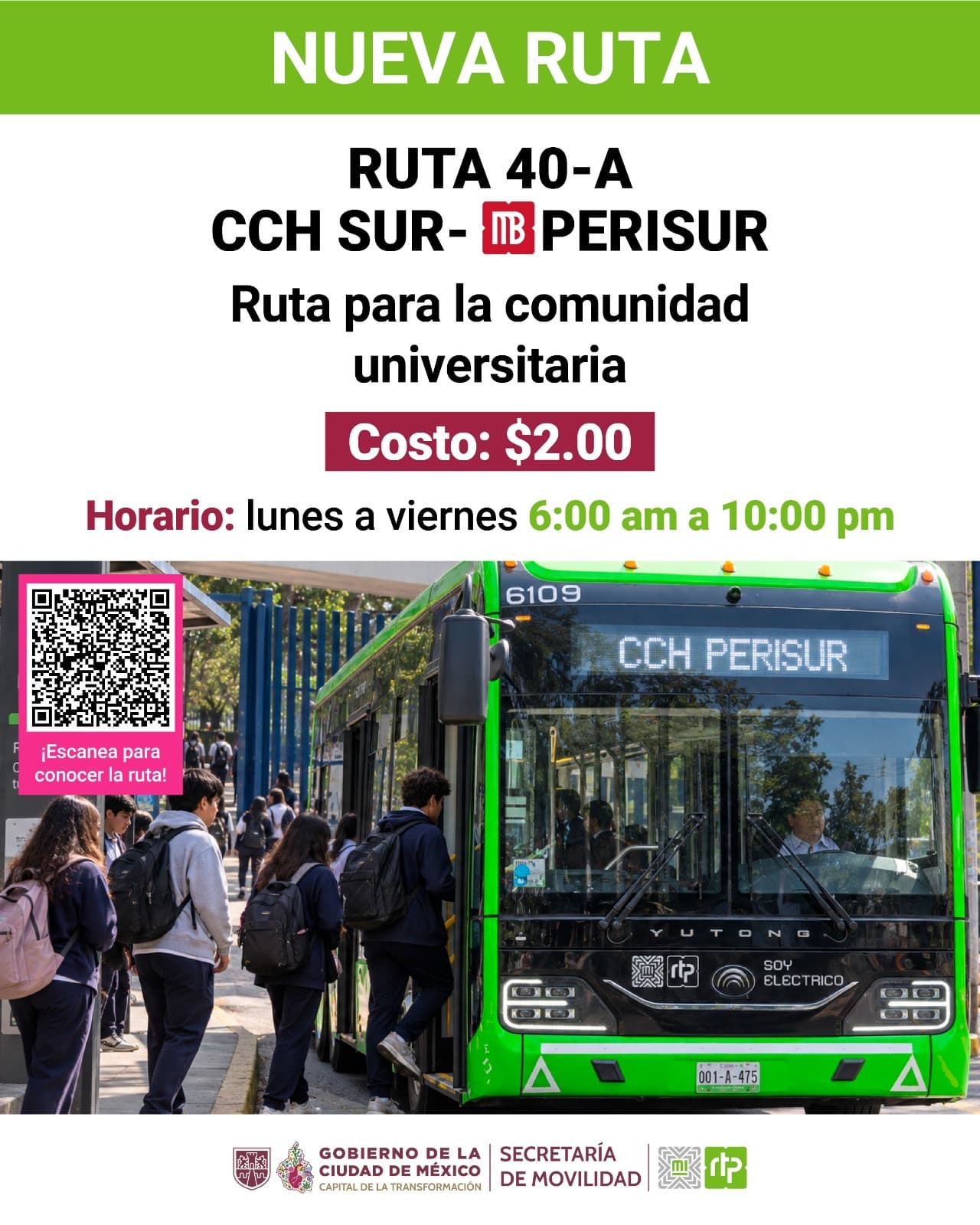 RTP estrena la ruta 40-A entre CCH Sur y Metrobús Perisur