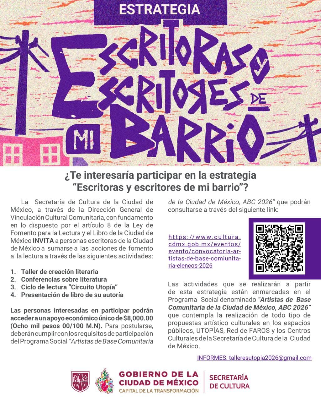 La CDMX invita a escritoras y escritores a llevar la literatura a su barrio